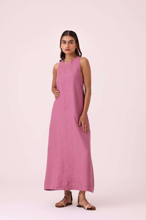 The Summer House — Amaran Lilac Linen Maxi Dress