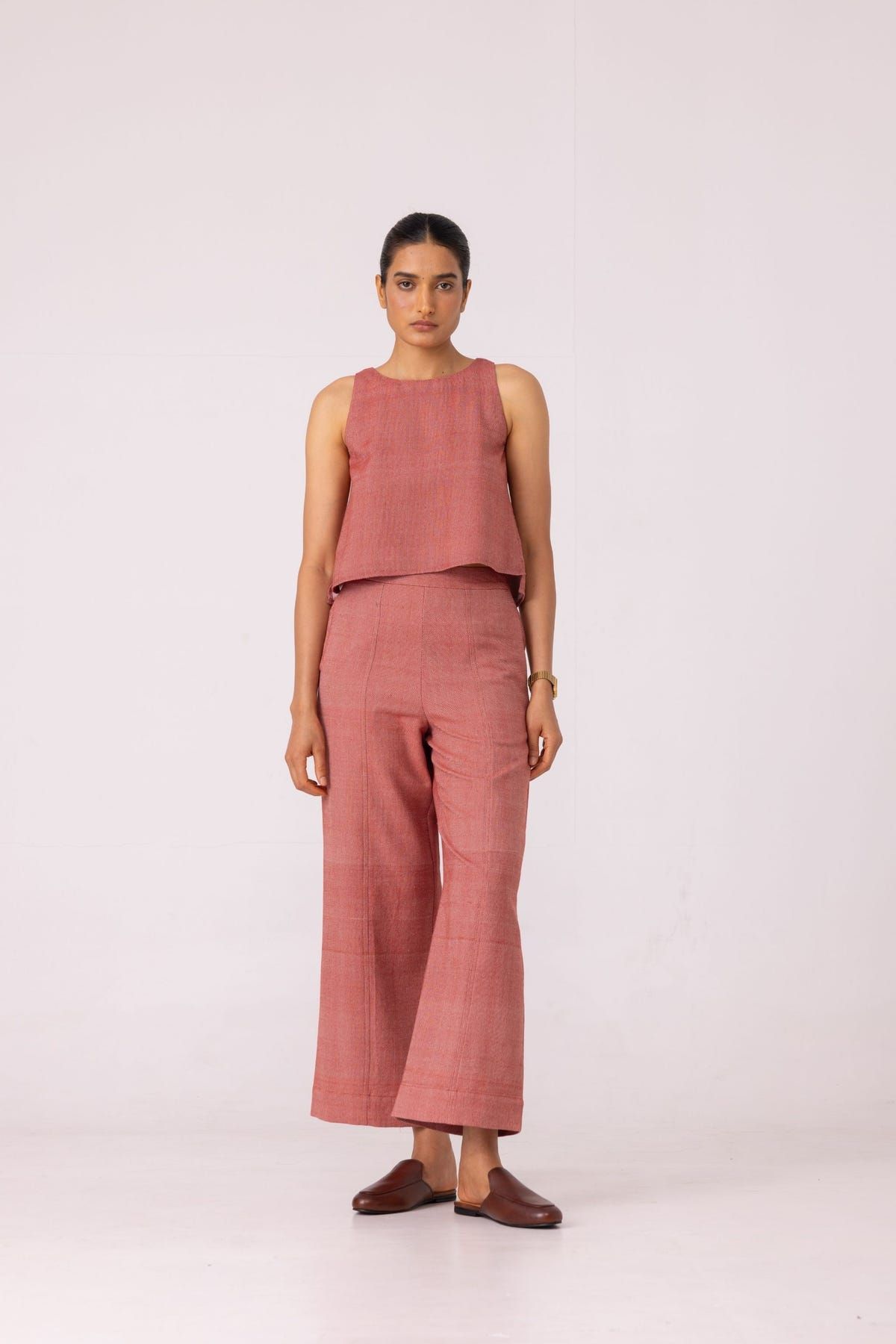Moira Red Handwoven Denim Pants - image 1