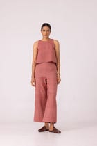 Moira Red Handwoven Denim Pants view 1