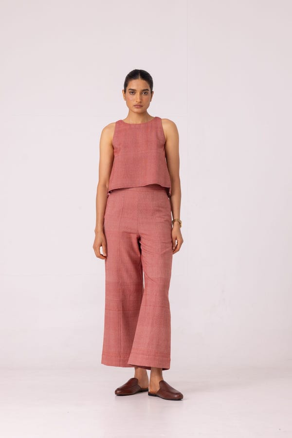 The Summer House — Moira Red Handwoven Denim Pants