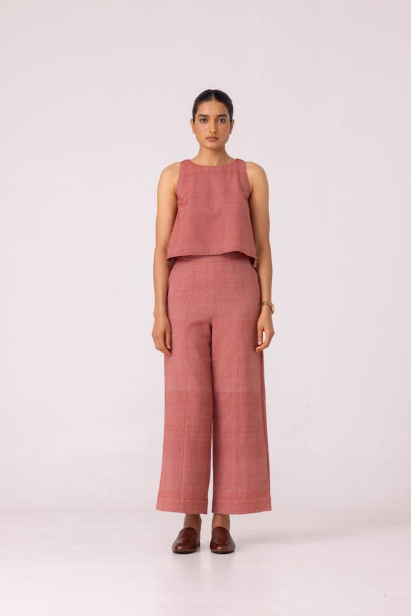 The Summer House — Moira Red Handwoven Denim Pants