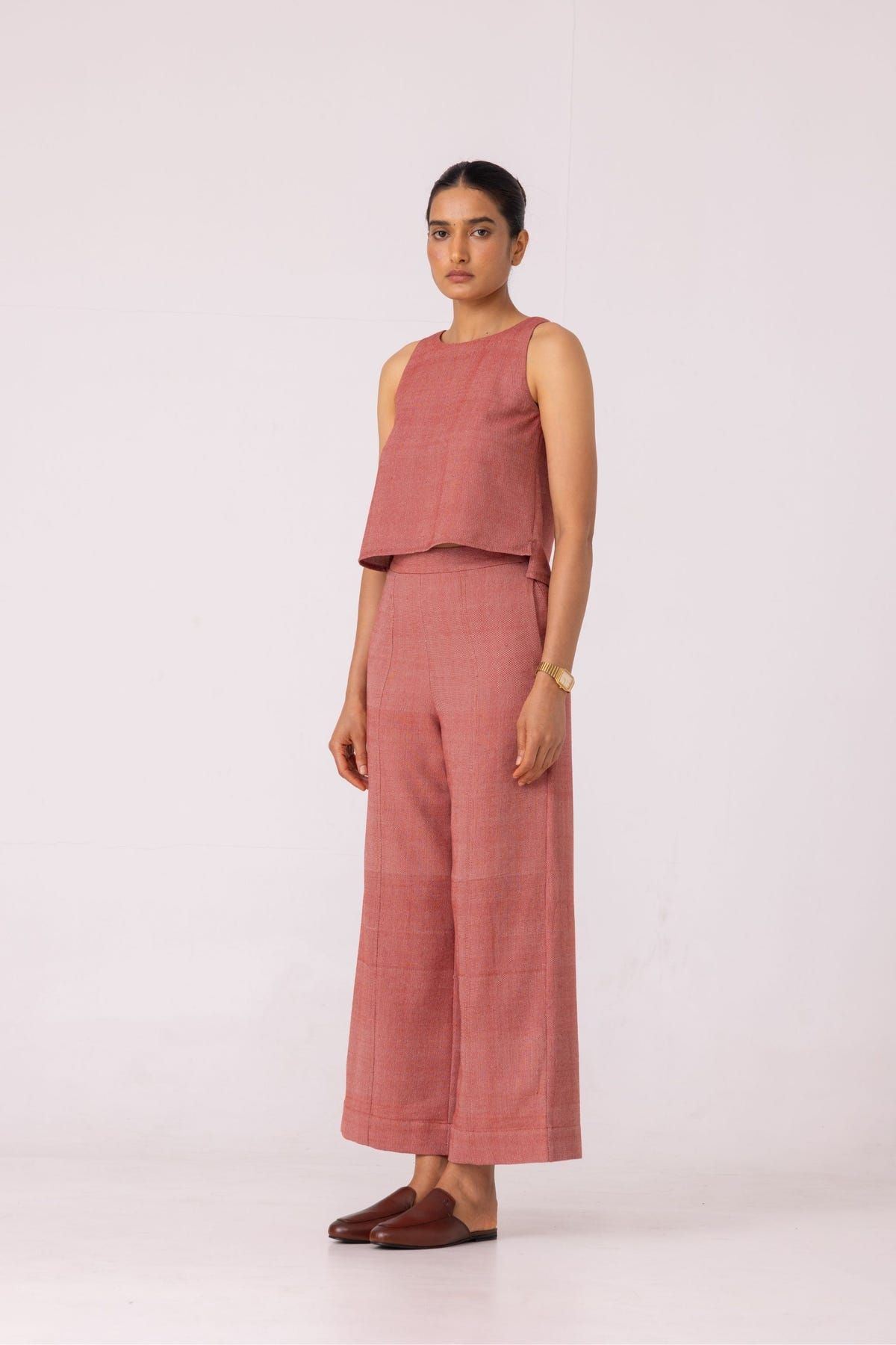 Moira Red Handwoven Denim Pants - image 4