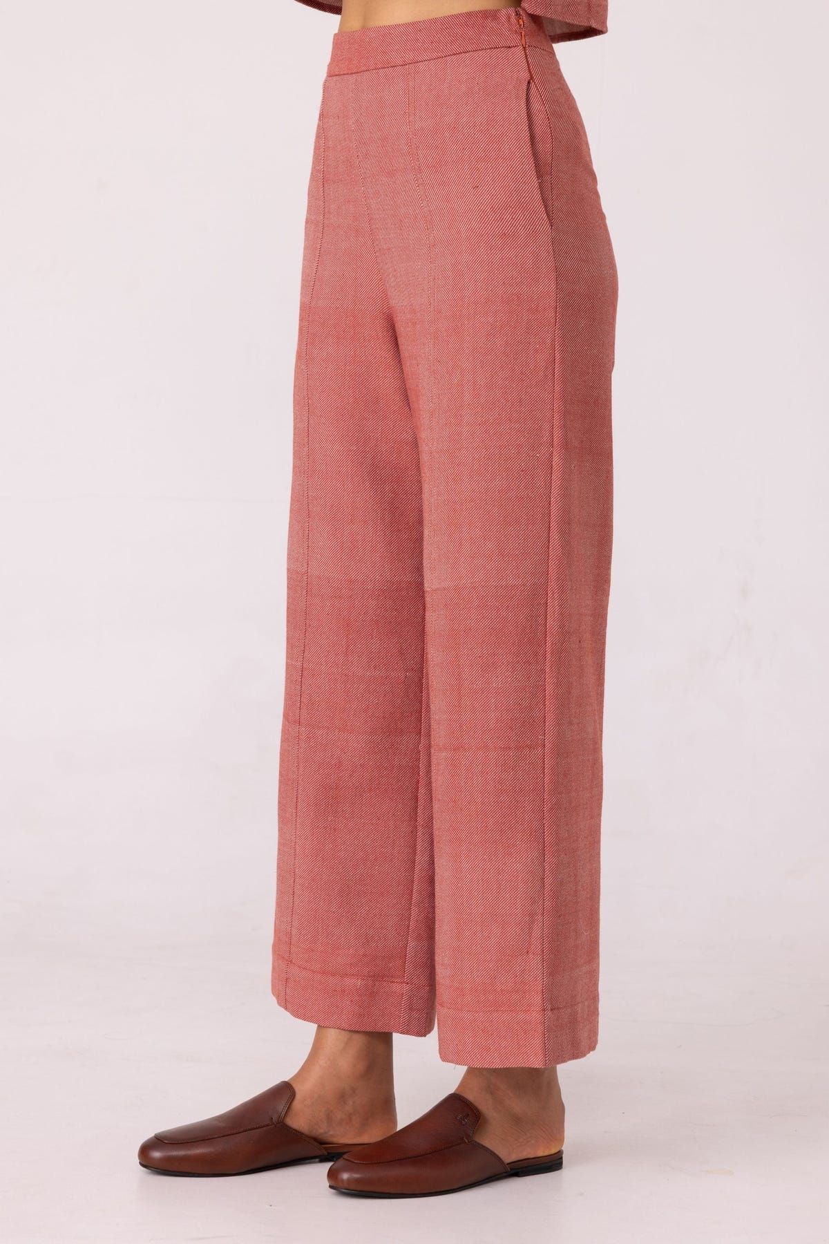 Moira Red Handwoven Denim Pants - image 5