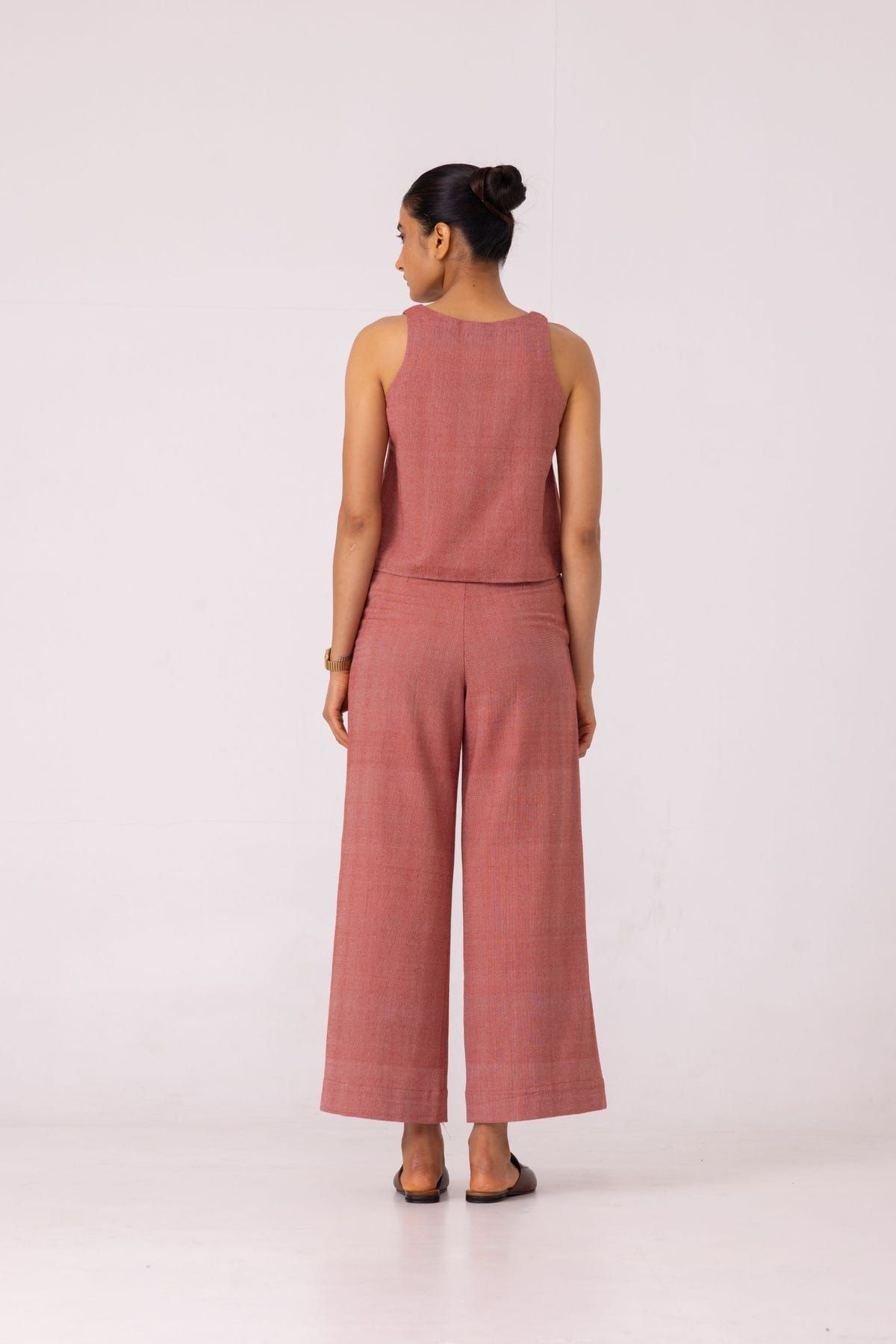Moira Red Handwoven Denim Pants - image 7