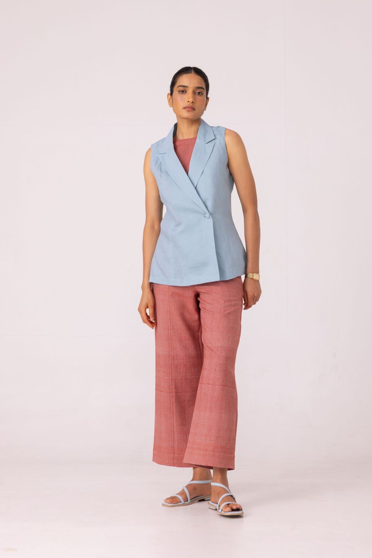 Moira Red Handwoven Denim Pants - image 8