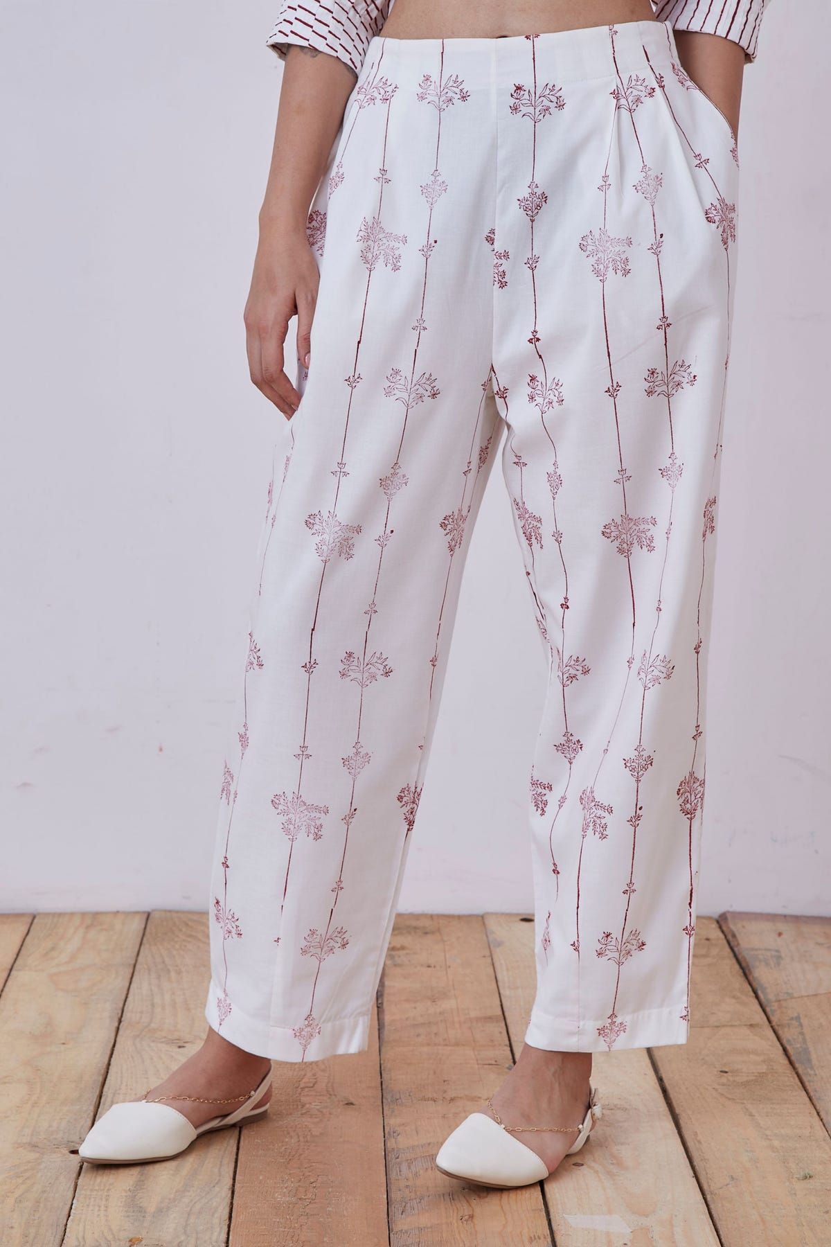 Ratan Red Hand Printed Pants - image 2