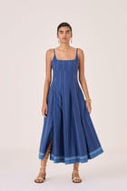 Yapa Indigo Handwoven Striped Dress view 1