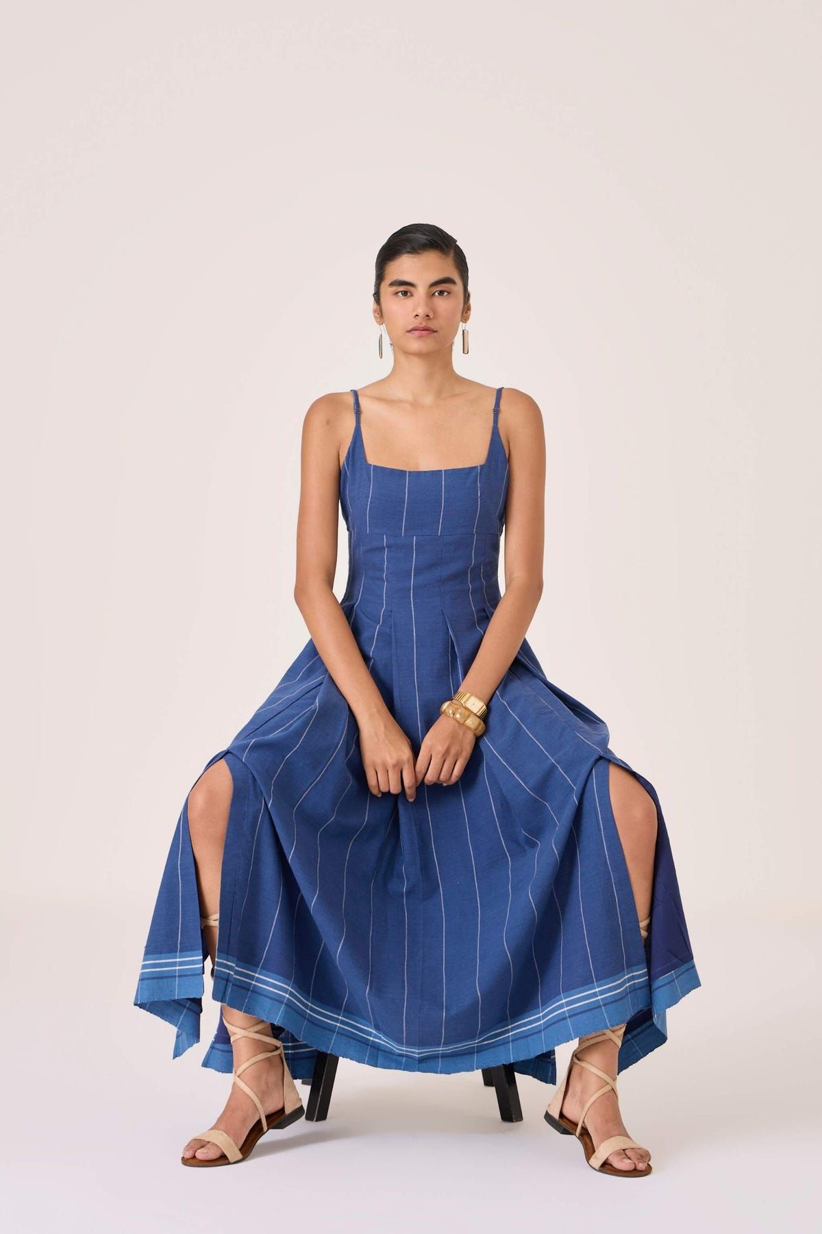 Yapa Indigo Handwoven Striped Dress - image 13