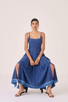 Yapa Indigo Handwoven Striped Dress view 13