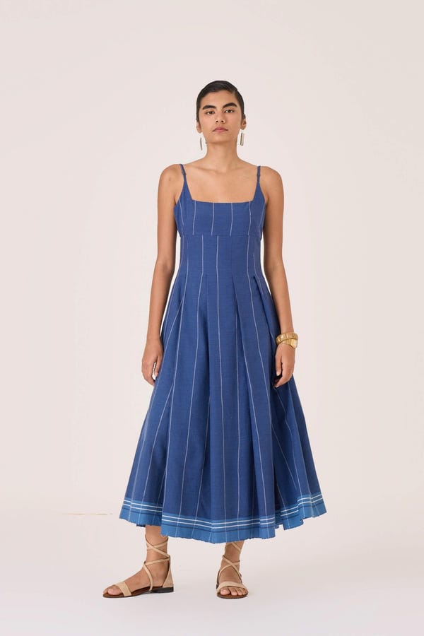 The Summer House — Yapa Indigo Handwoven Striped Dress