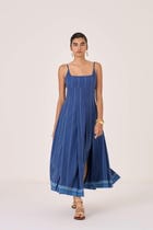 Yapa Indigo Handwoven Striped Dress view 4