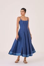 Yapa Indigo Handwoven Striped Dress view 9
