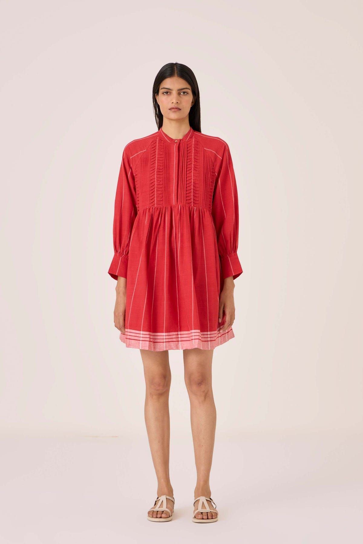 Amila Red Stripe Shirt Dress - image 1