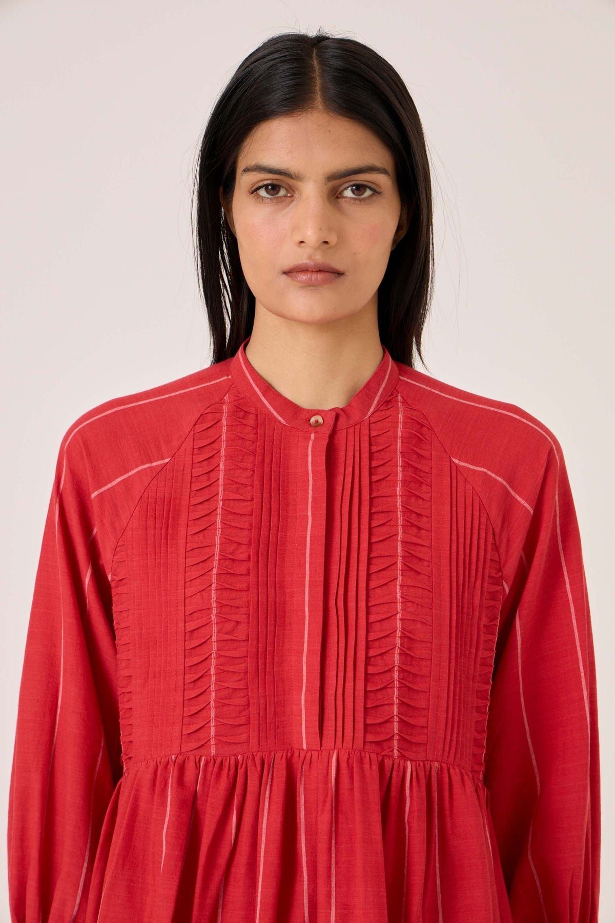 Amila Red Stripe Shirt Dress - image 5