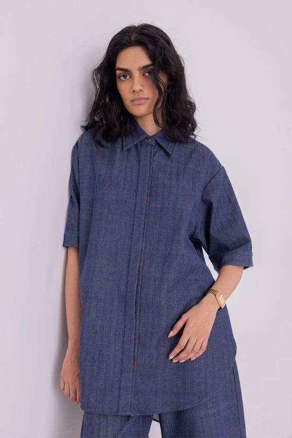 The Summer House — Ava Blue Handwoven Denim Shirt