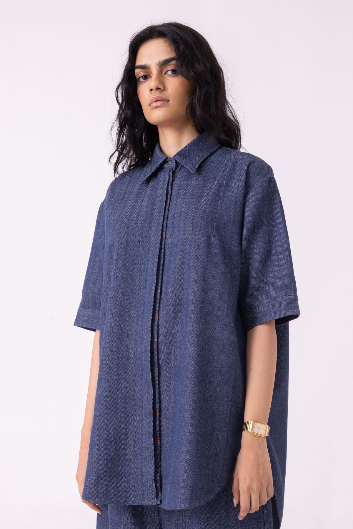Ava Blue Handwoven Denim Shirt - image 4