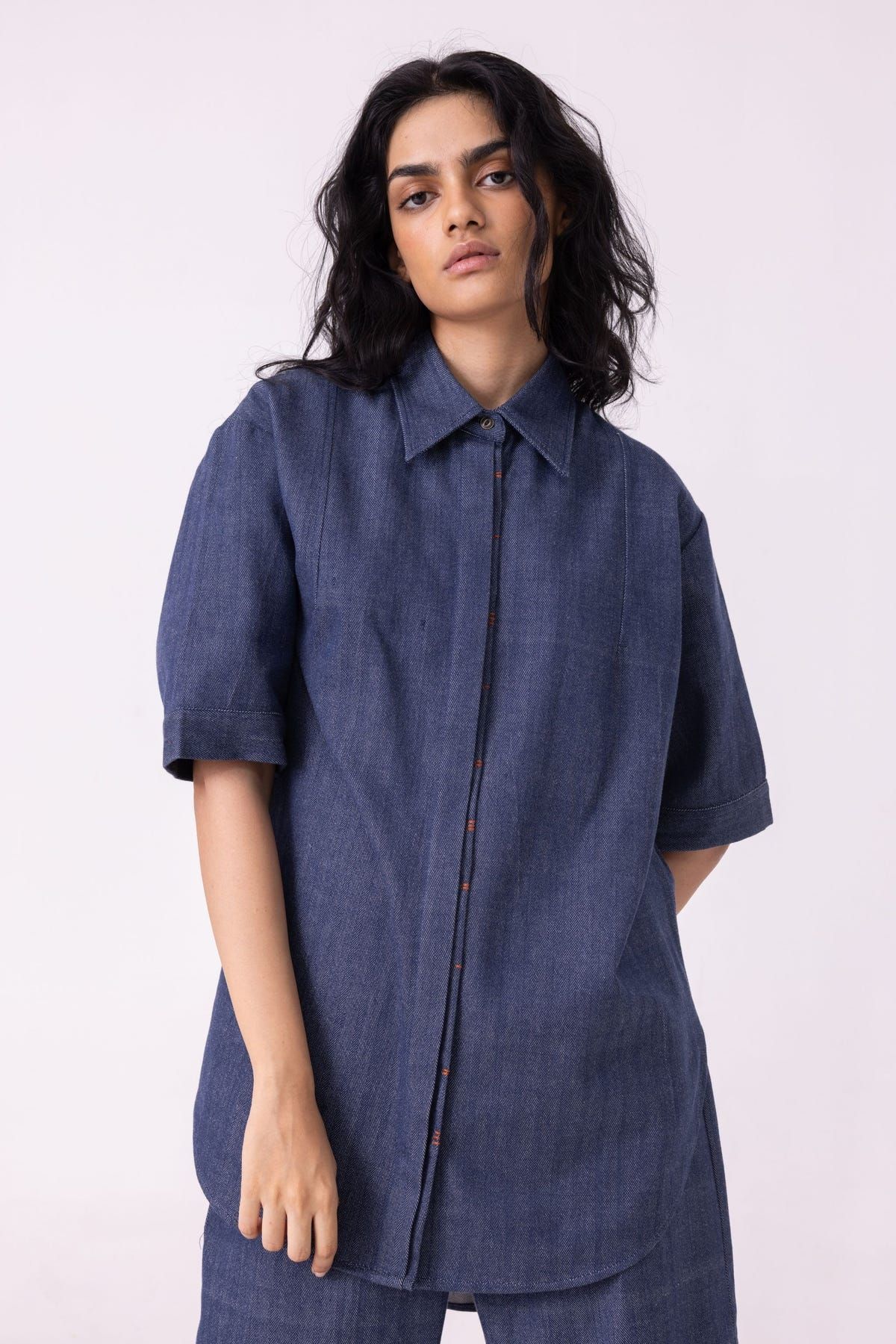 Ava Blue Handwoven Denim Shirt - image 5