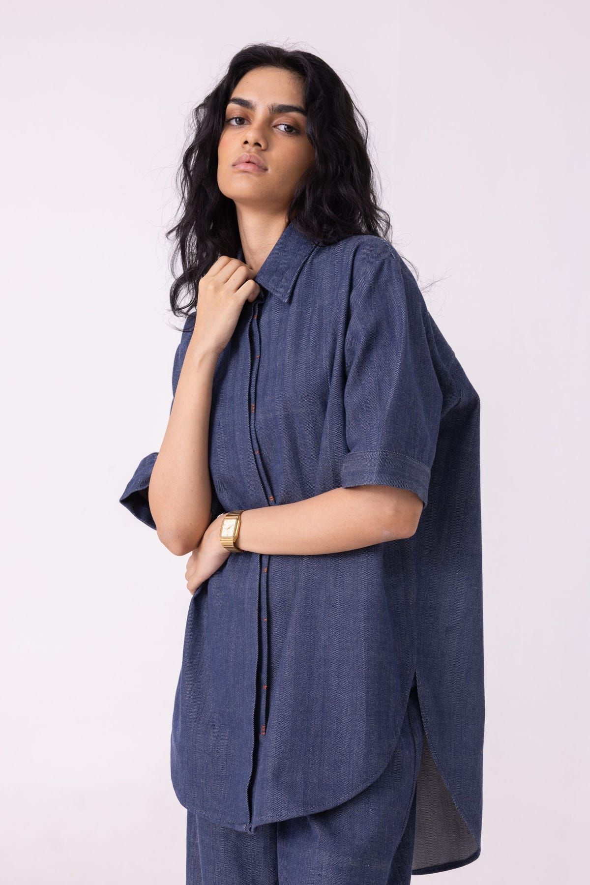 Ava Blue Handwoven Denim Shirt - image 8