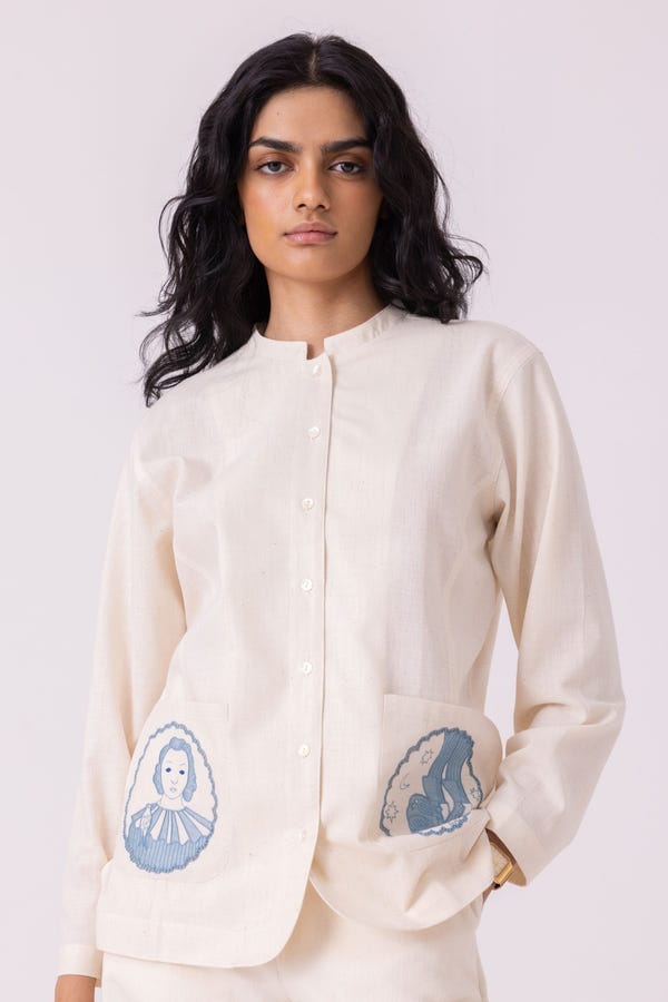 The Summer House — Alma Off White Handwoven Shacket