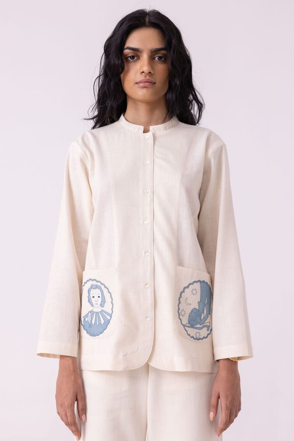 The Summer House — Alma Off White Handwoven Shacket