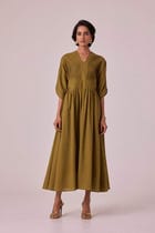 Kamil Olive Embroidered Maxi Dress view 1