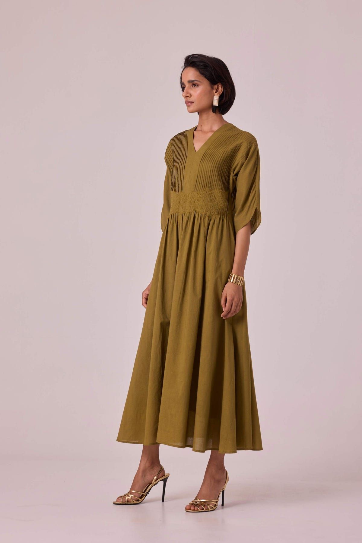 Kamil Olive Embroidered Maxi Dress - image 3