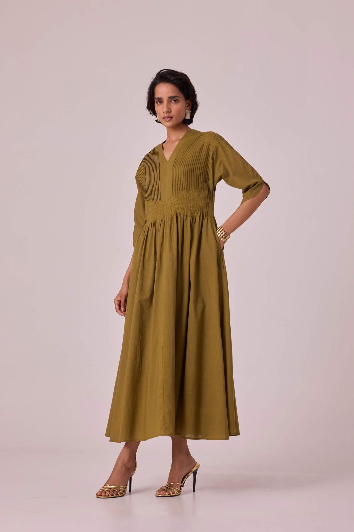 Kamil Olive Embroidered Maxi Dress - image 9