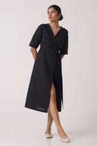 Arandi Black Wrap Dress with Sleeves view 2