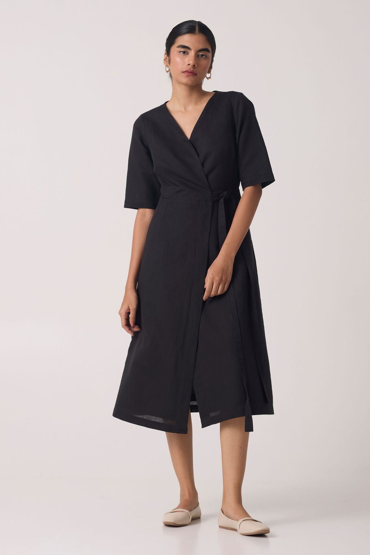Arandi Black Wrap Dress with Sleeves - image 3