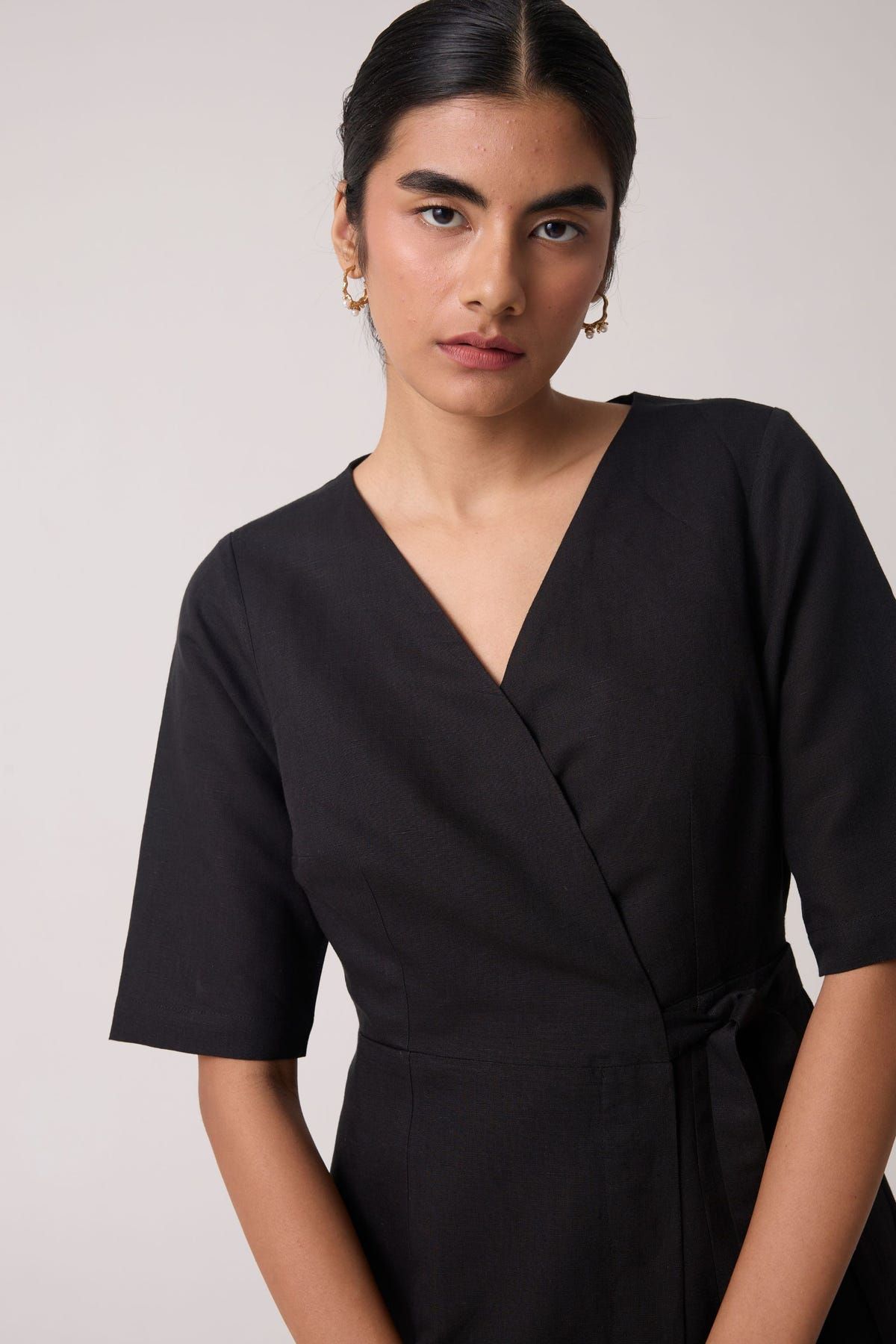 Arandi Black Wrap Dress with Sleeves - image 4