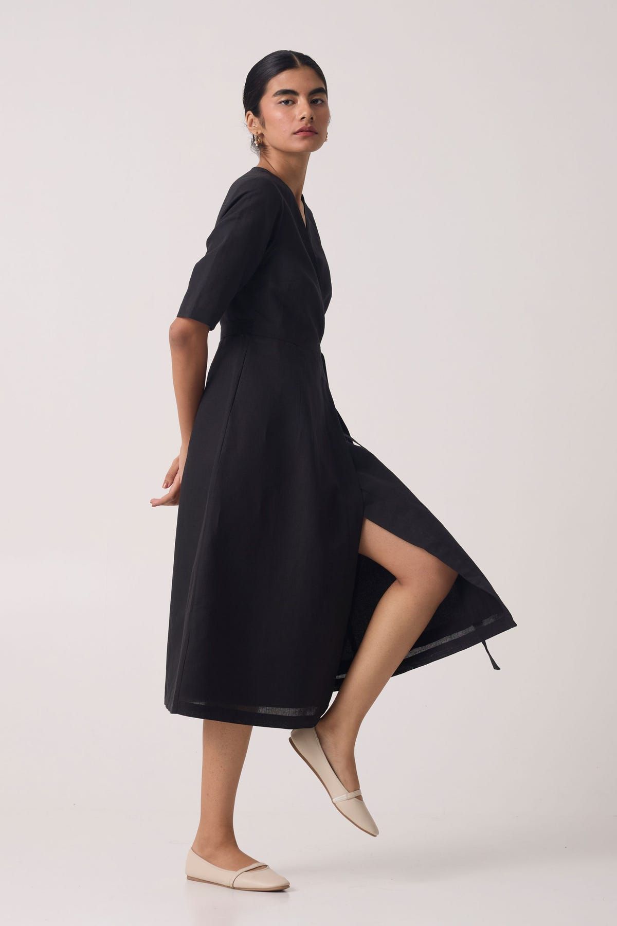 Arandi Black Wrap Dress with Sleeves - image 7