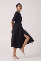 Arandi Black Wrap Dress with Sleeves view 7