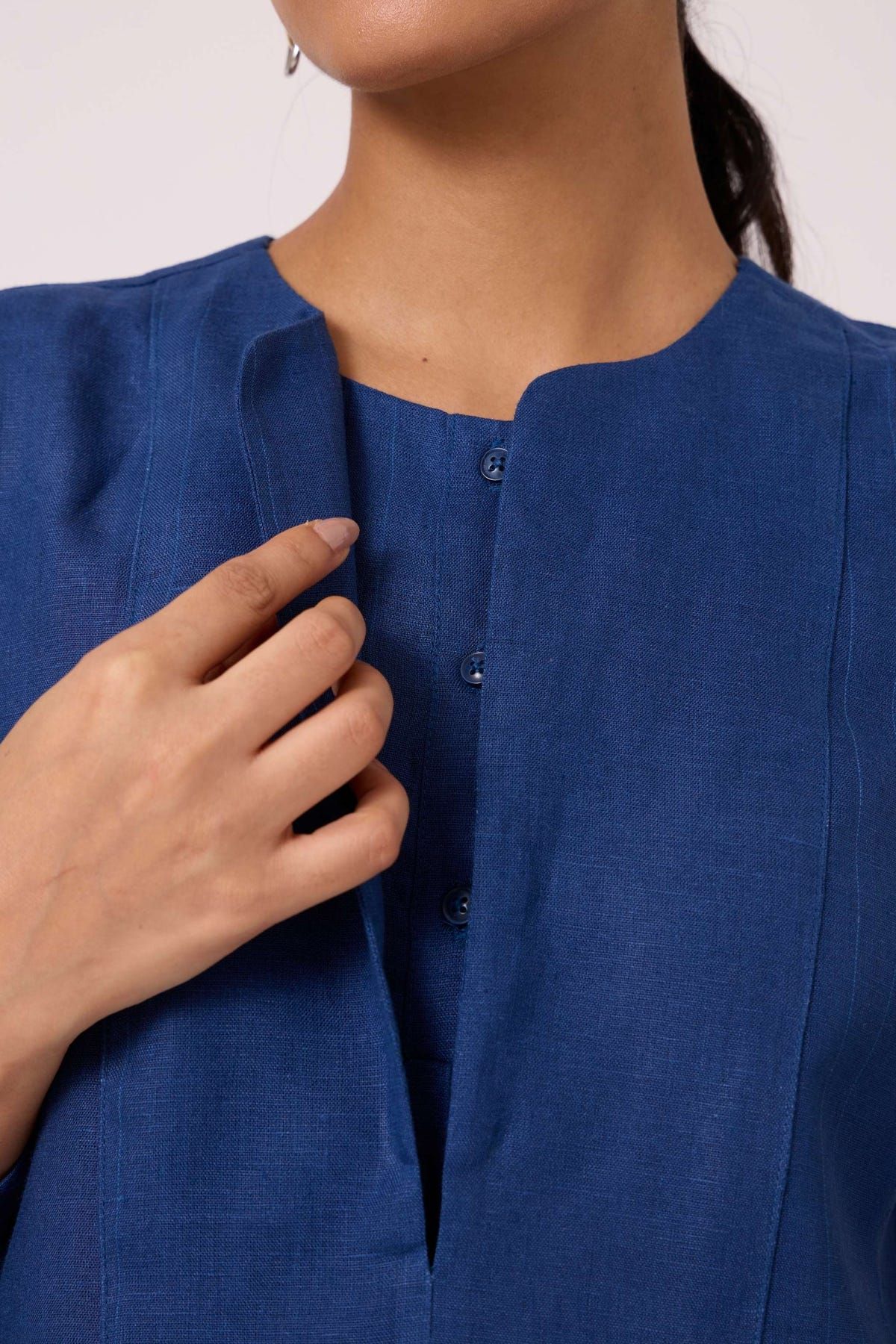 Oceania Ink Blue Linen Top - image 1