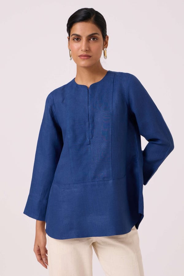 The Summer House — Oceania Ink Blue Linen Top