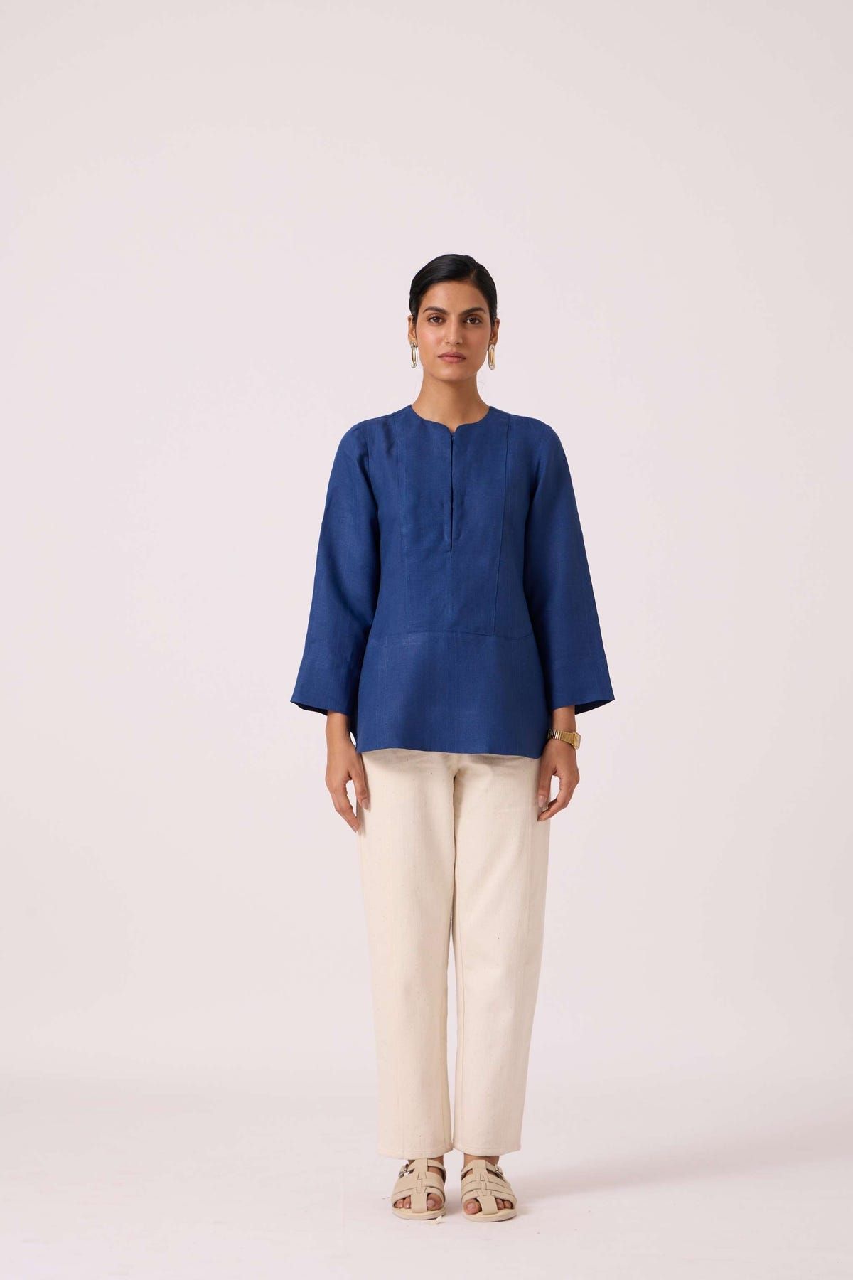 Oceania Ink Blue Linen Top - image 3