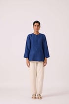 Oceania Ink Blue Linen Top view 3