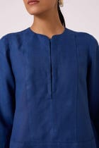 Oceania Ink Blue Linen Top view 4