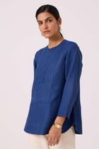Oceania Ink Blue Linen Top view 6
