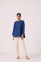Oceania Ink Blue Linen Top view 7