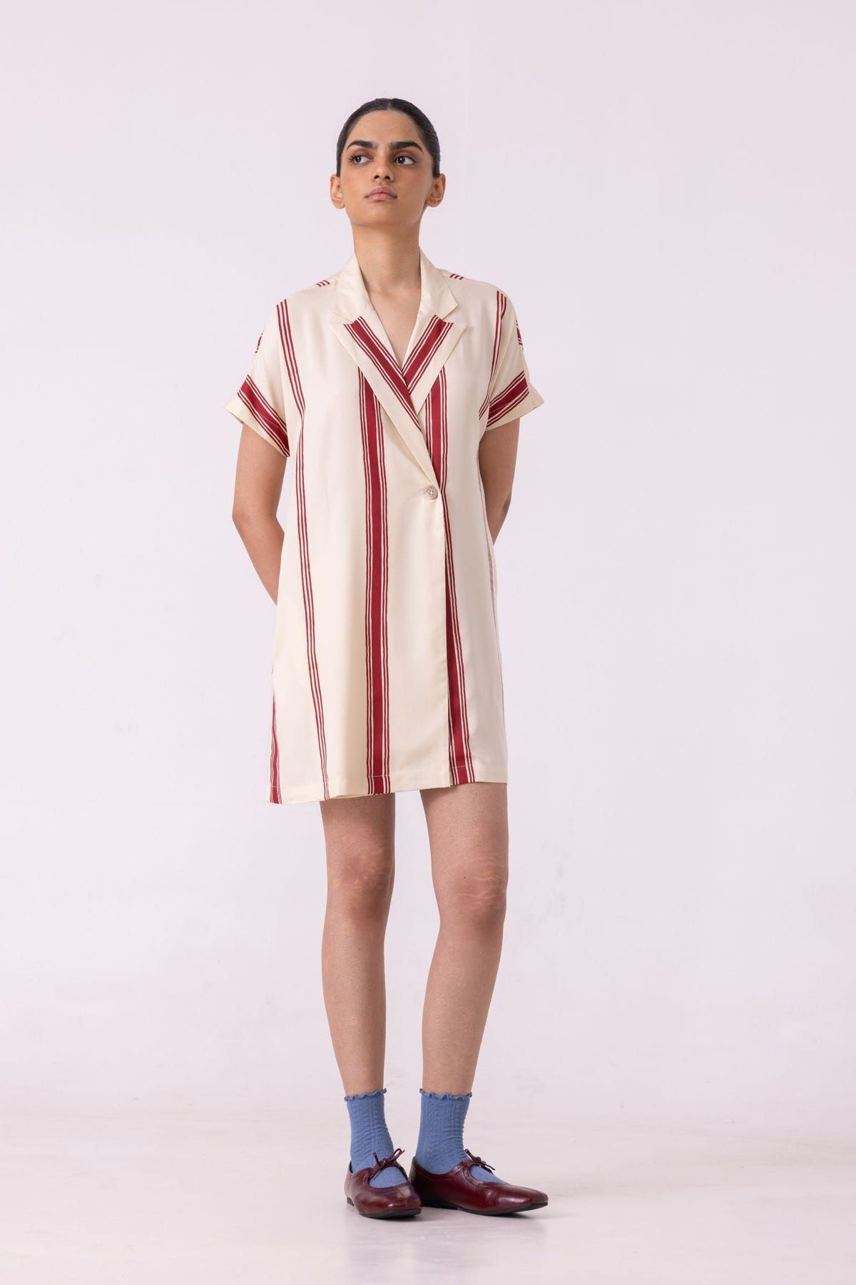 Amy Red Striped Blazer Dress - image 11