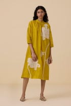 Aira Yellow Handwoven Embroidered Dress view 2