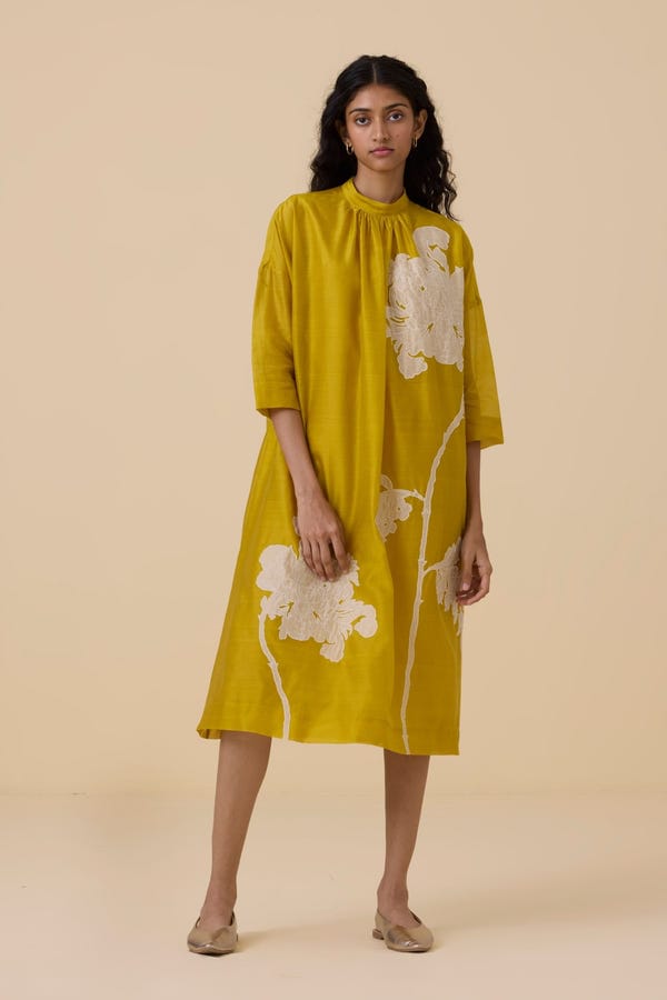 The Summer House — Aira Yellow Handwoven Embroidered Dress