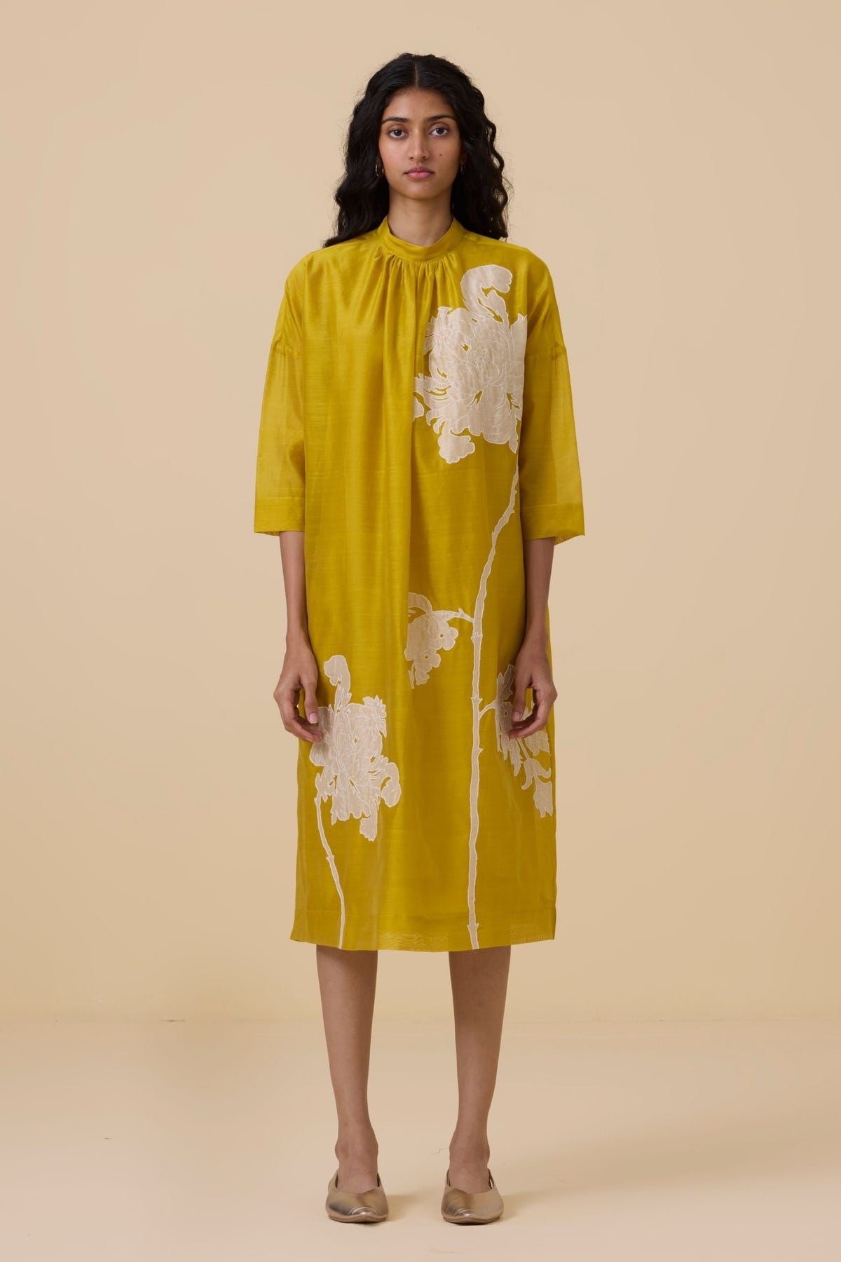 Aira Yellow Handwoven Embroidered Dress - image 3