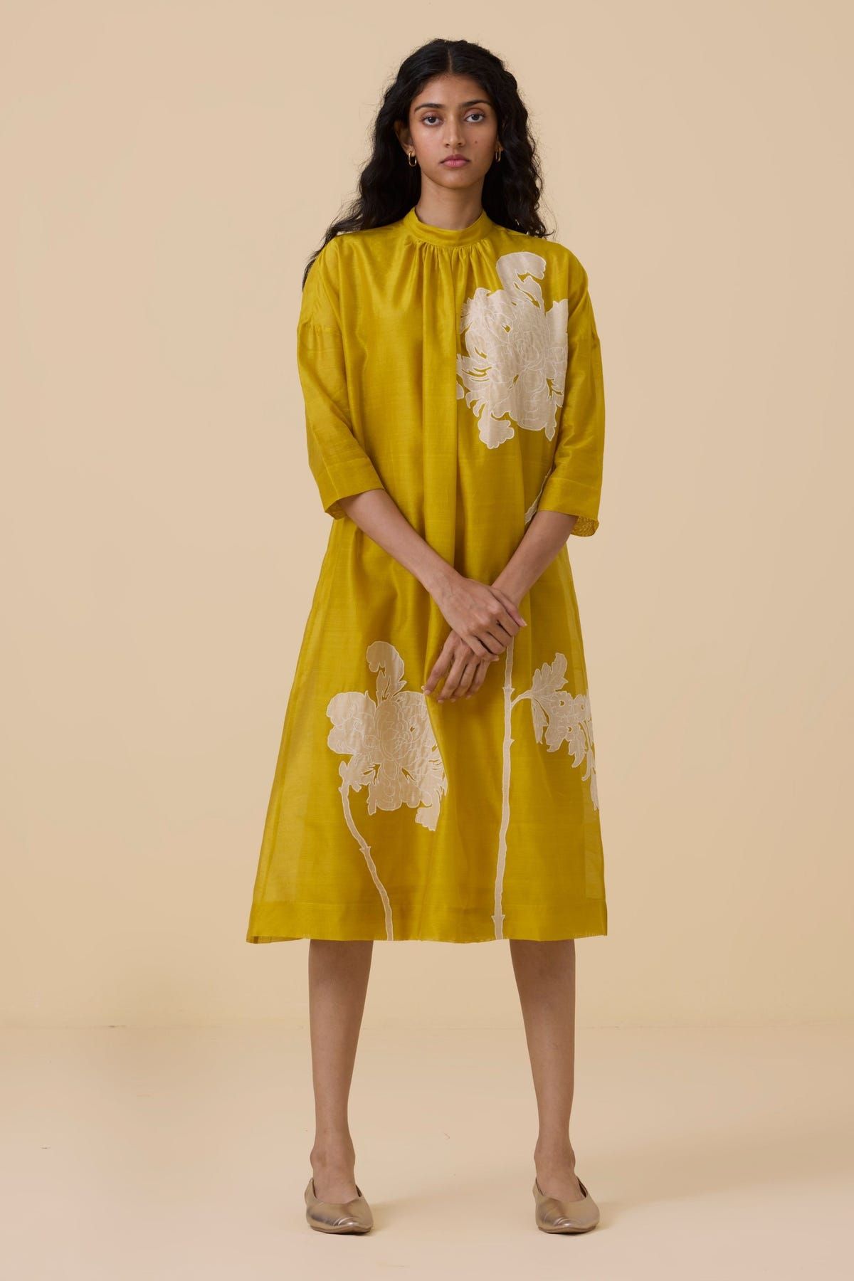 Aira Yellow Handwoven Embroidered Dress - image 9