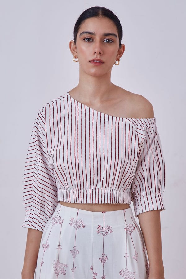 The Summer House — Gaya Red Stripe Hand Printed Top