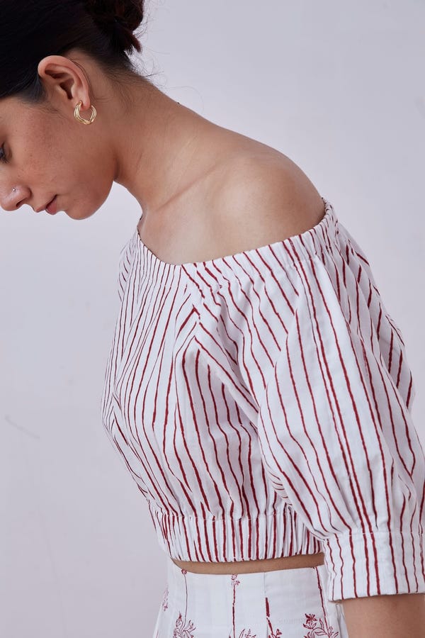 The Summer House — Gaya Red Stripe Hand Printed Top