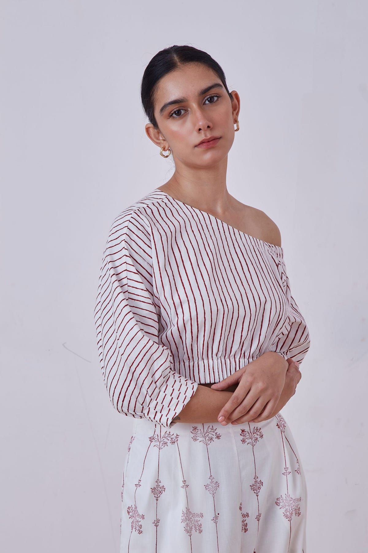 Gaya Red Stripe Hand Printed Top - image 4
