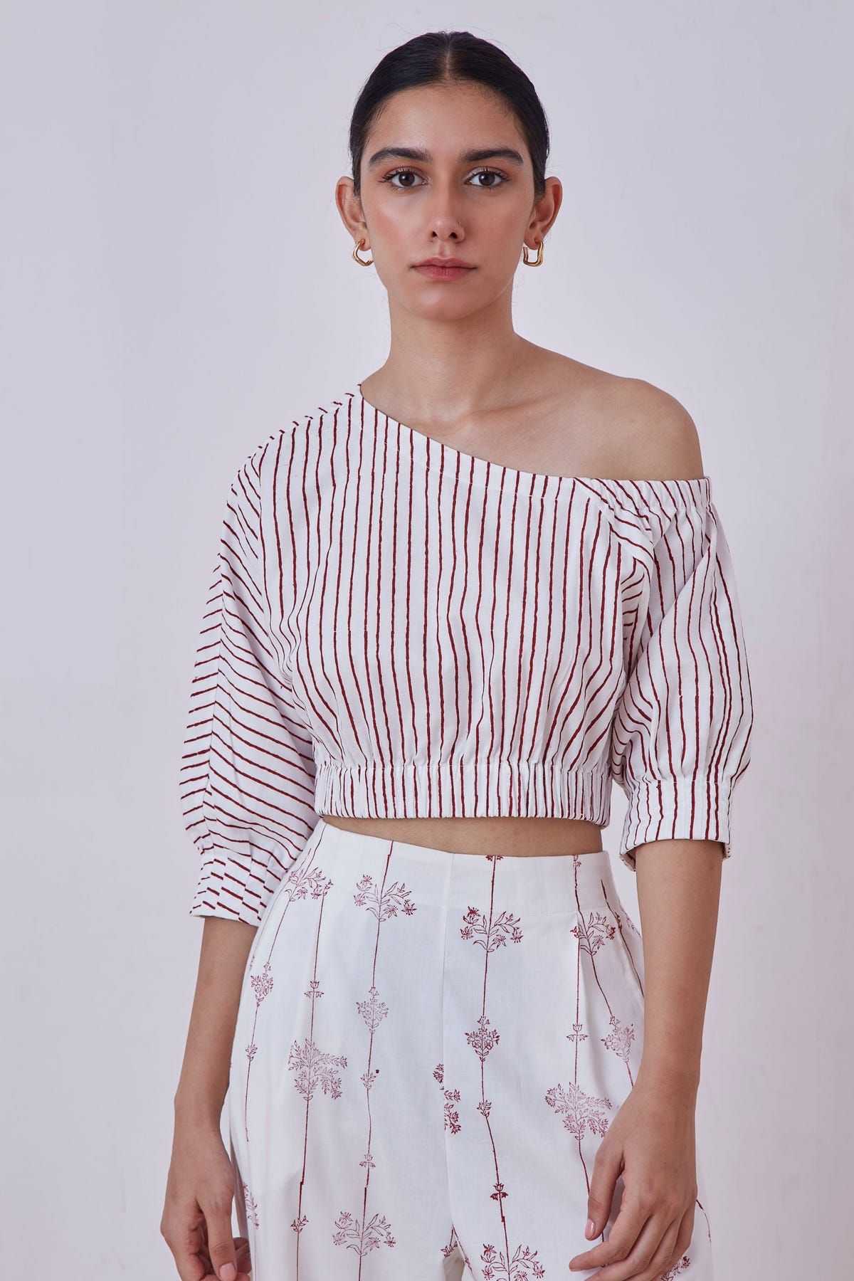 Gaya Red Stripe Hand Printed Top - image 6