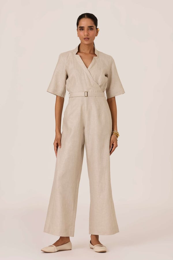 The Summer House — Jos Beige Linen Jumpsuit