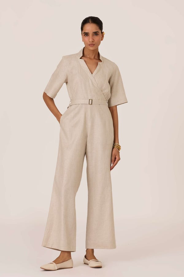 The Summer House — Jos Beige Linen Jumpsuit